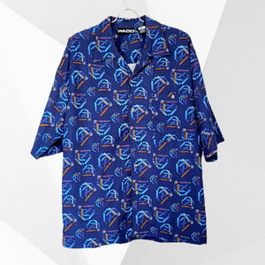Paco Vintage Men's Blue Logo Short Sleeve Button Down Shirt Large